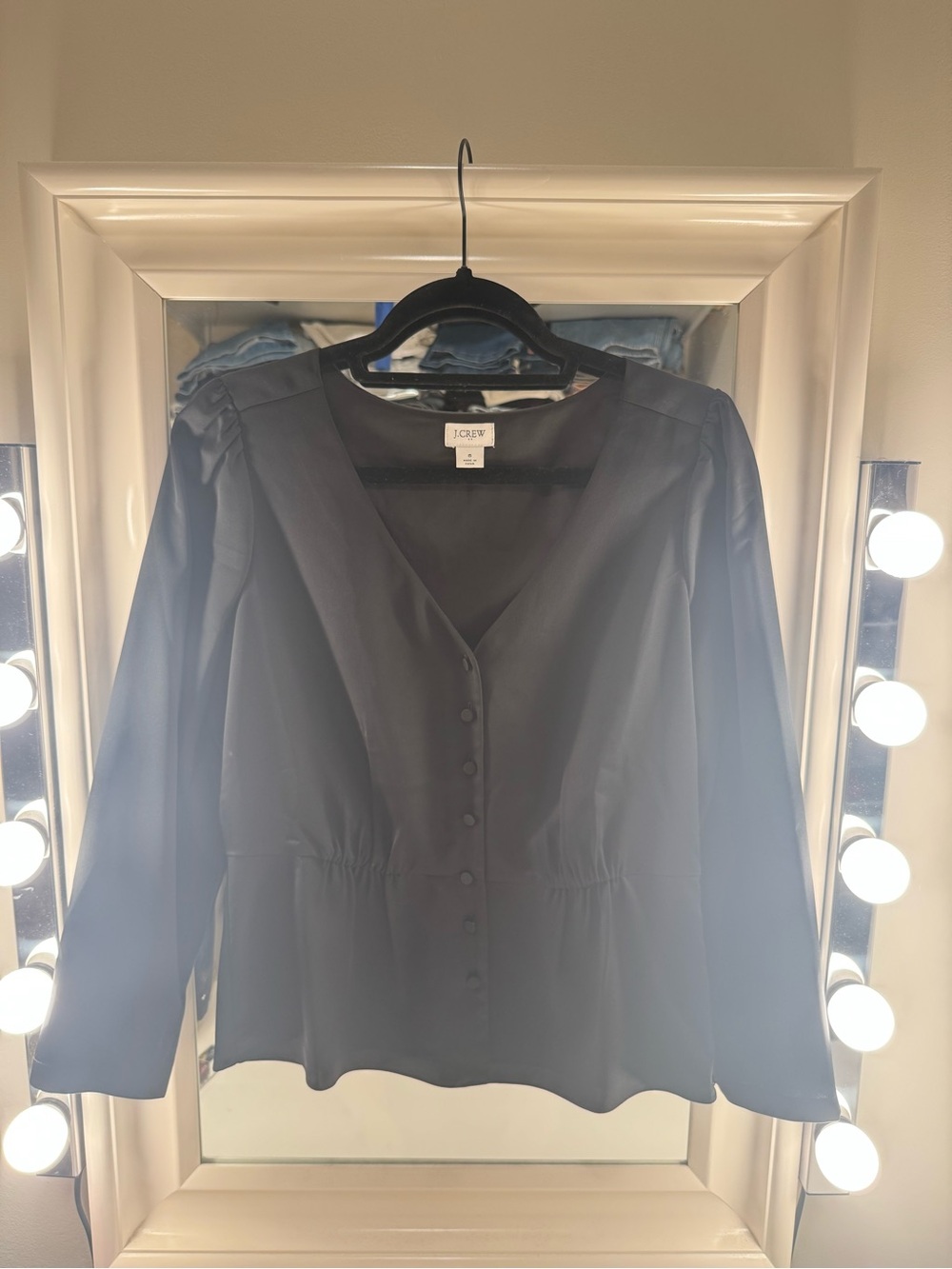 J. Crew Black V-Neck Button-Front Long Sleeve Blouse